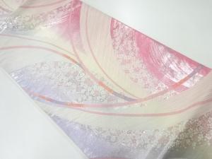 線描きに花模様織出し袋帯